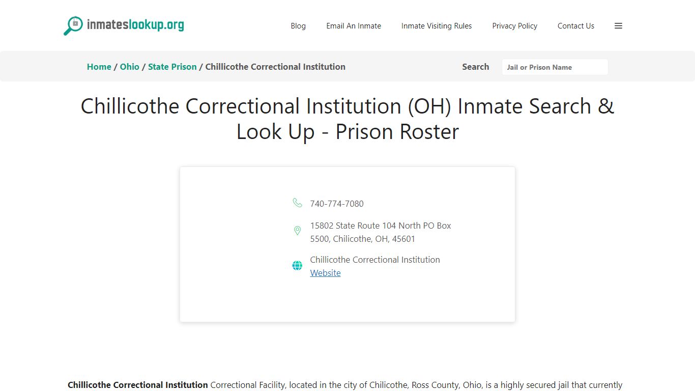 Chillicothe Correctional Institution (OH) Inmate Search & Look Up ...