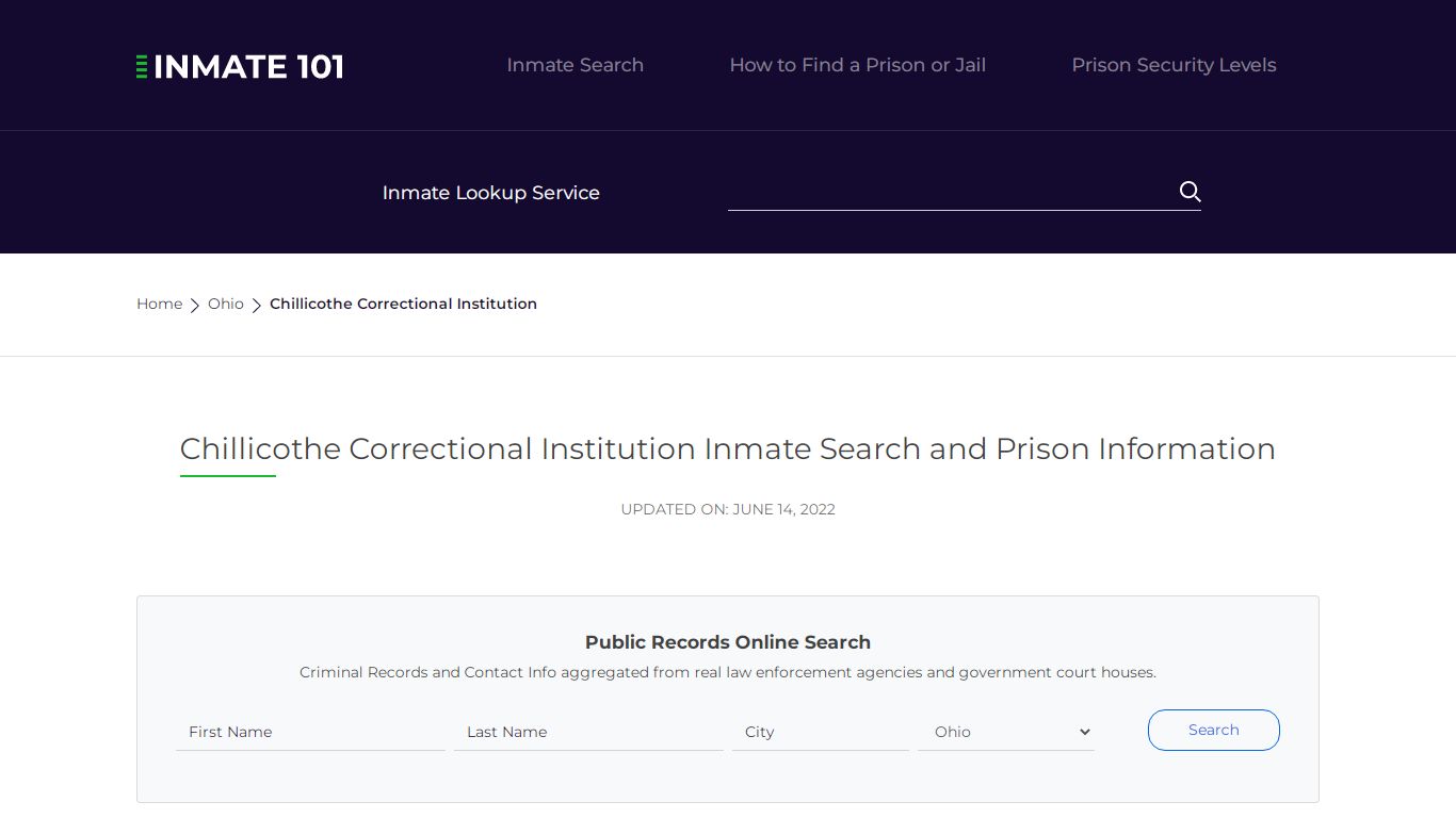 Chillicothe Correctional Institution Inmate Search and Prison Information